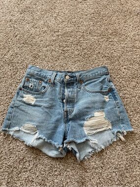 Levi's Light Blue Distressed High-Rise Denim Shorts